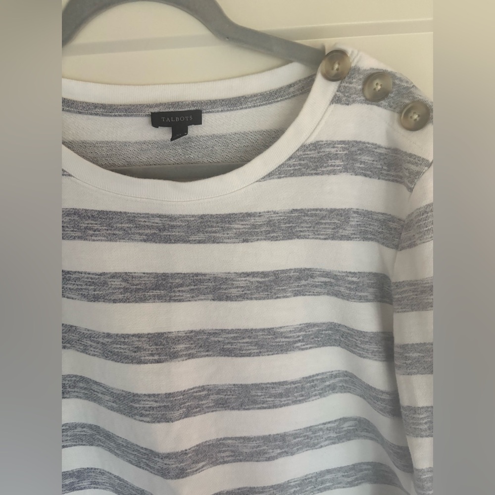 Talbots Women's Gray and White Striped Sweatshirt - Picture 2 of 6